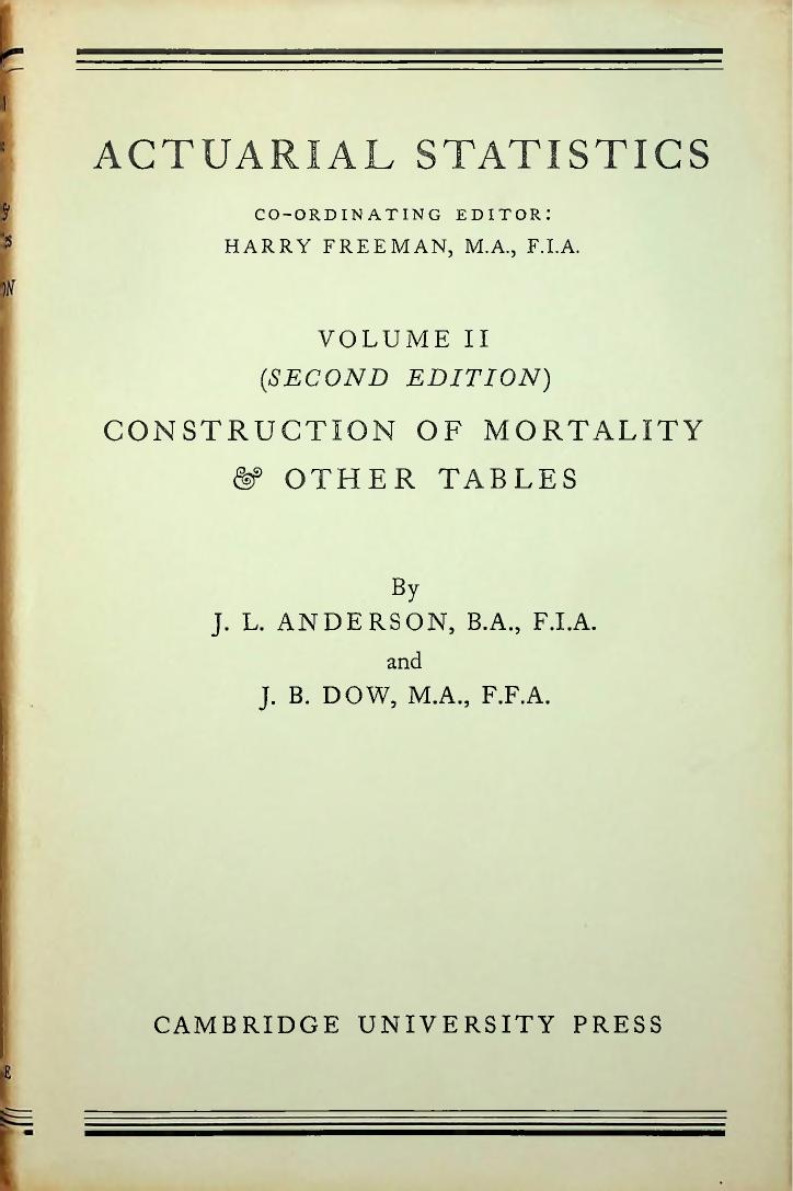 Cover of Actuarial Statistics Volume II Construction of Mortality & Other Tables, 1946