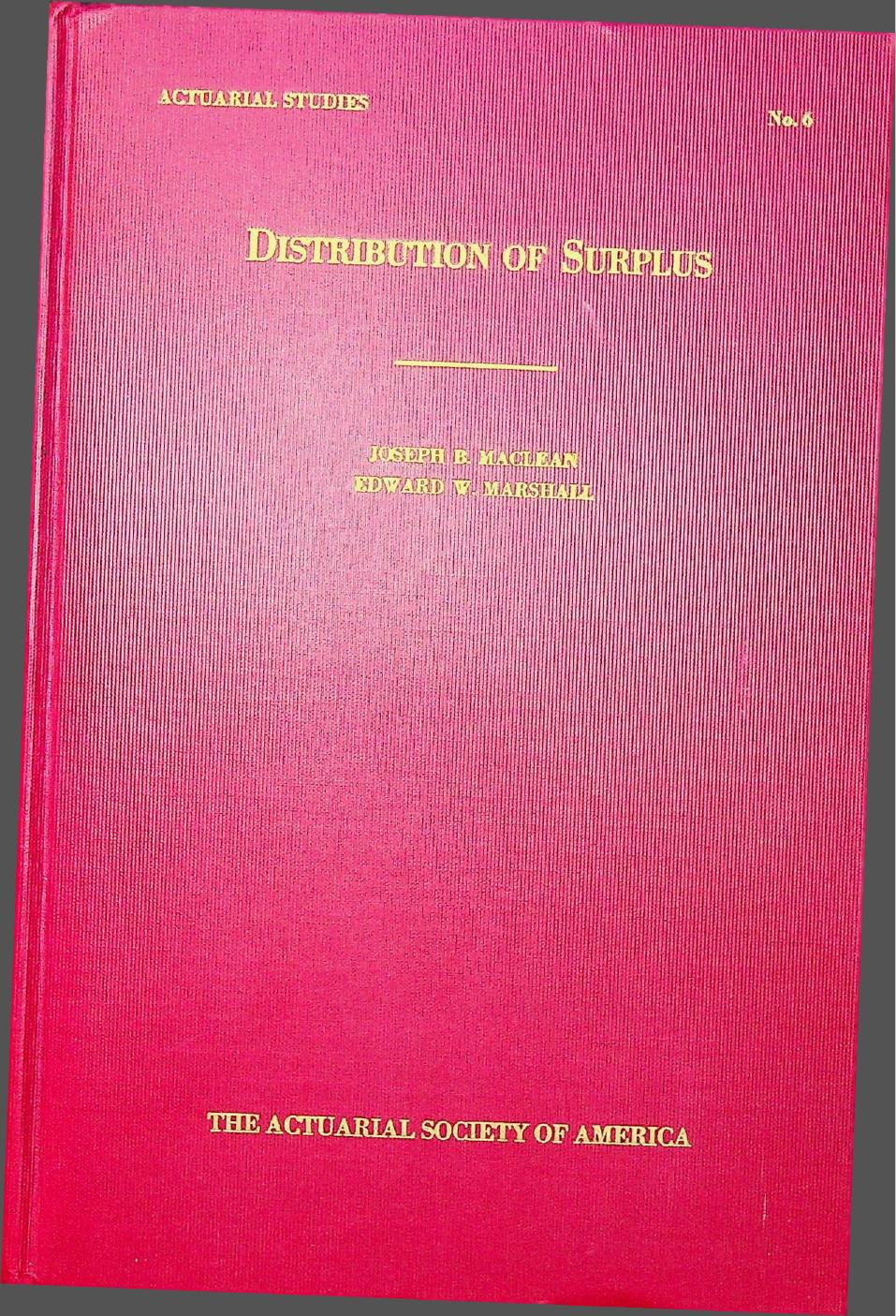 Cover of Distribution of Surplus, 1937