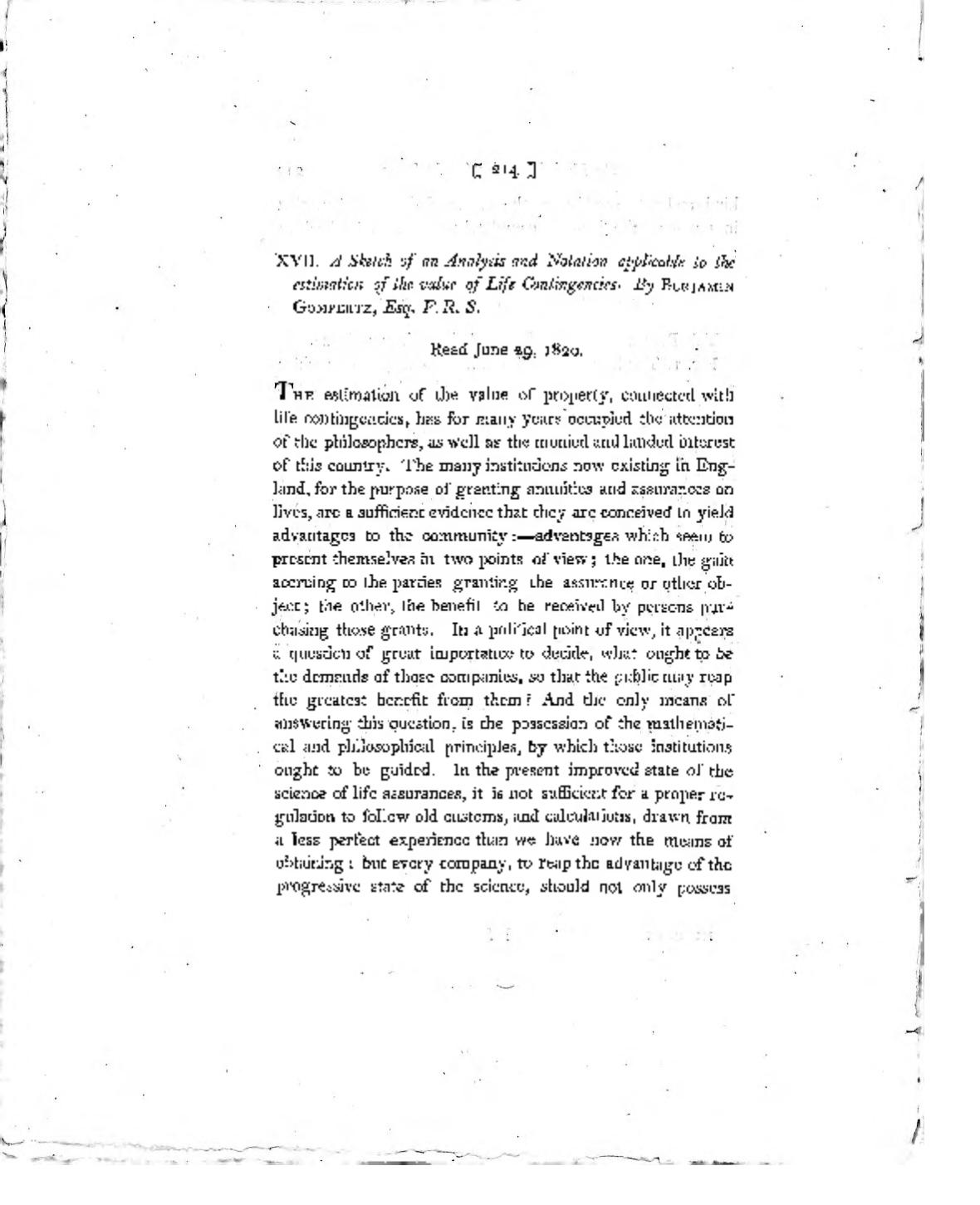 Cover of A Sketch of an Analysis Applicable to the Estimation of the Value of Life Contingencies, 1820
